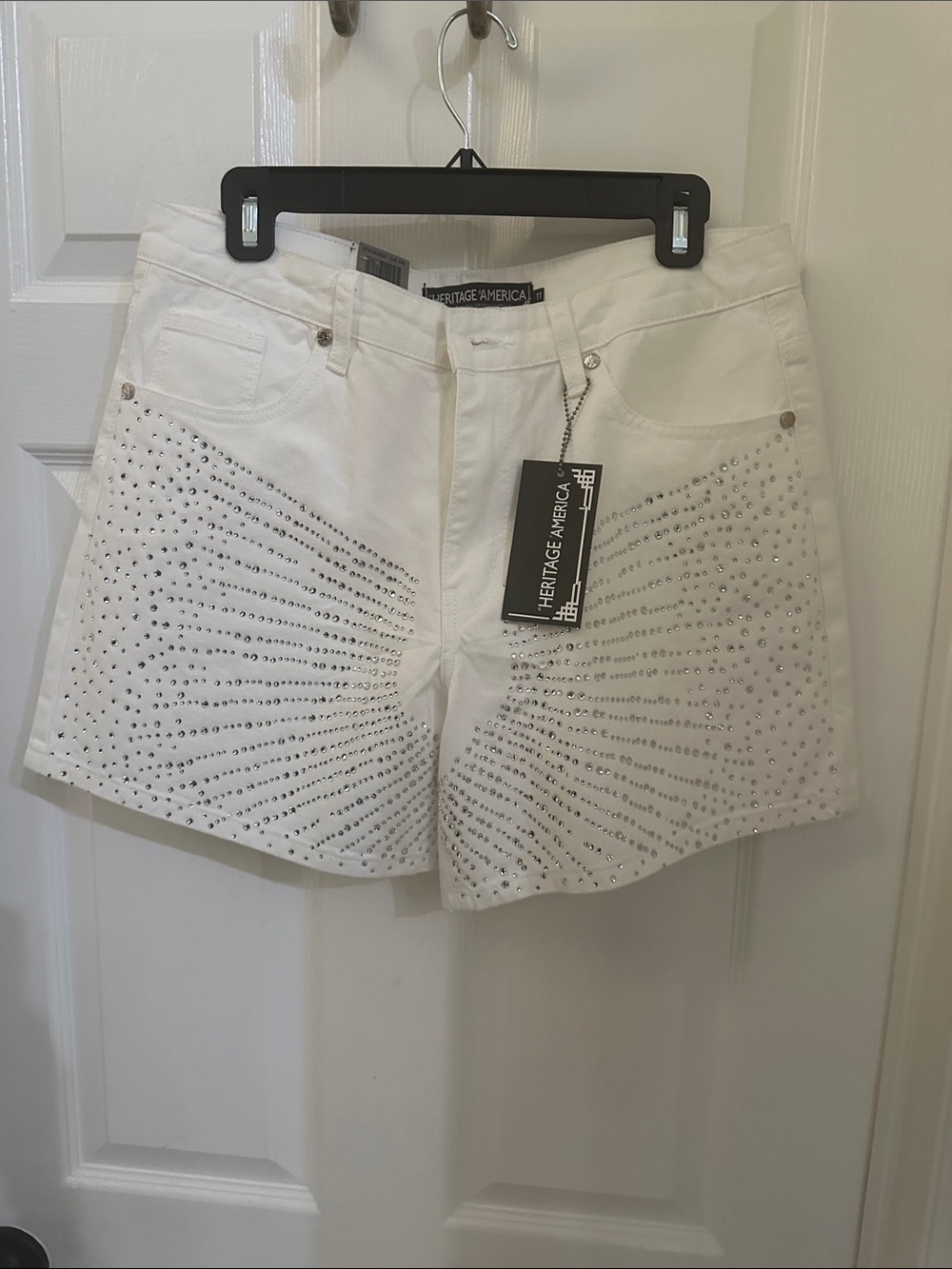 Heritage America White Studded Denim Shorts